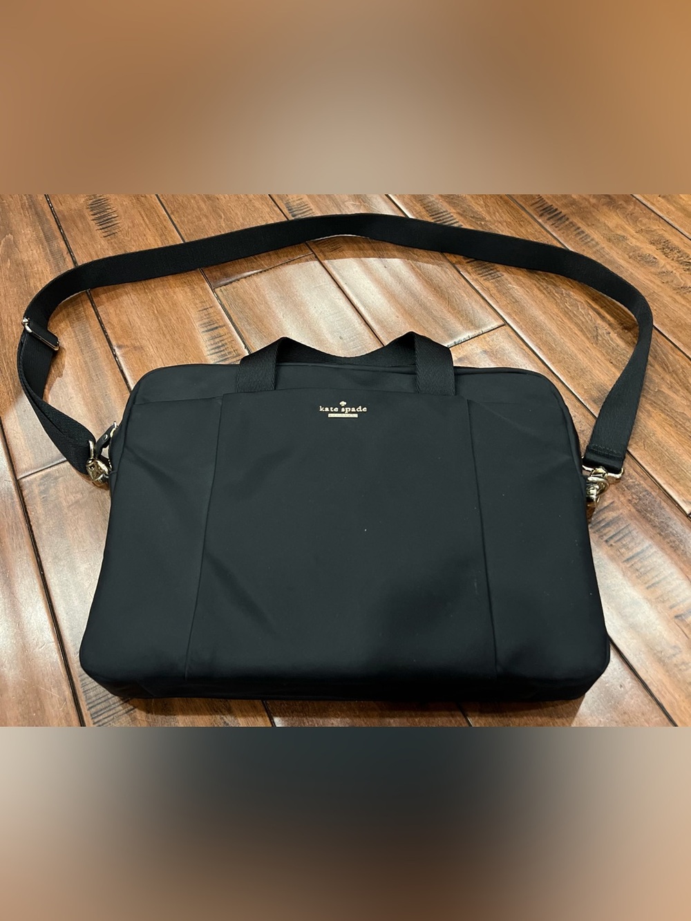kate spade Black Nylon Briefcase Tote with Gold Accents